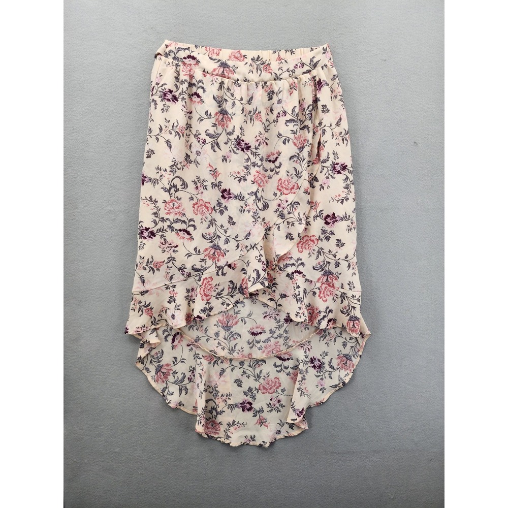 Fourteenth Place Floral High Low Ruffle Skirt Cream Pink Boho Cottagecore Small